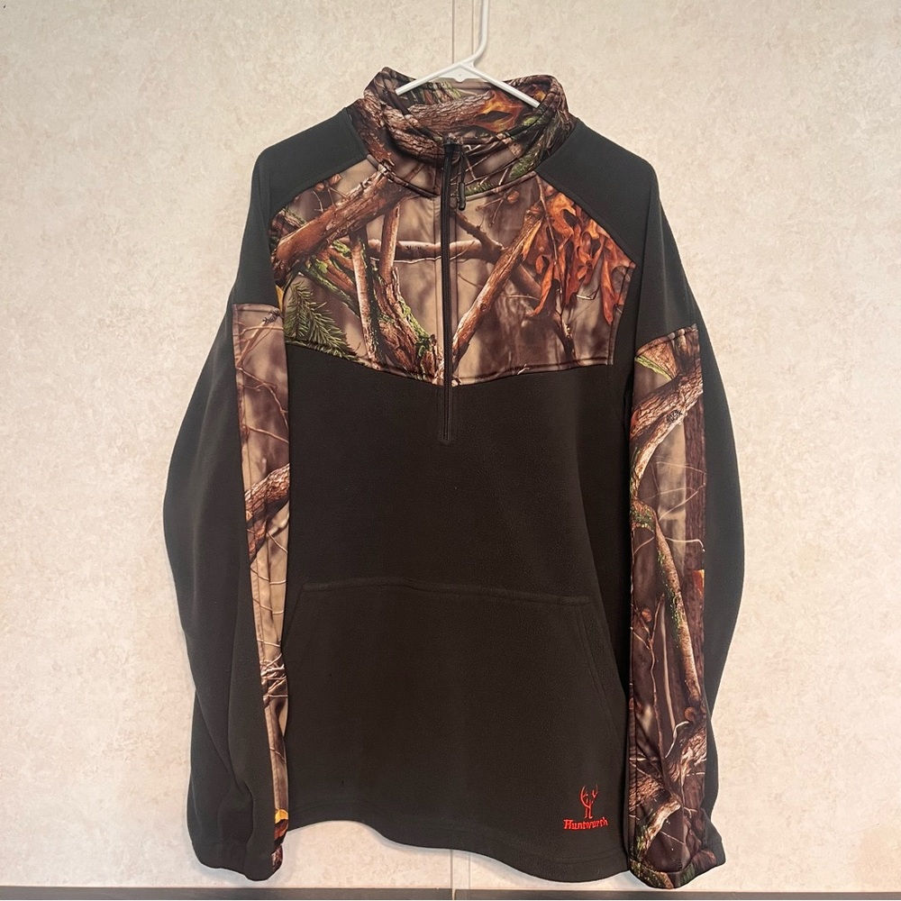 Men's Black Zip-Up Pullover with‎ Brown/Green Camo Panels